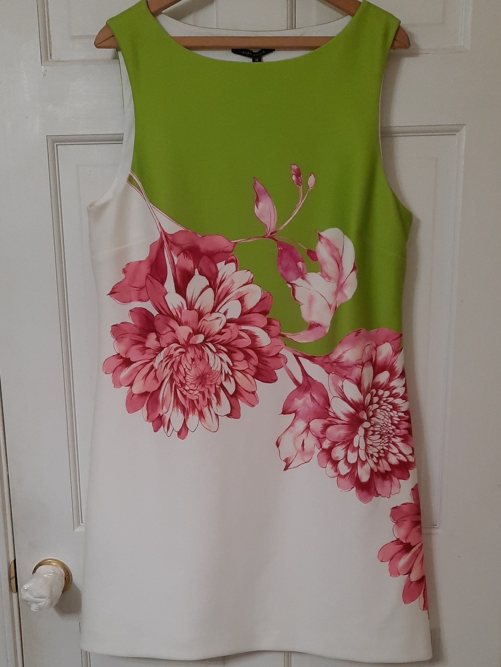 Sleeveless Floral Shift Dress in Lime Green and Pink